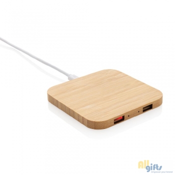 Bild des Werbegeschenks:10W Wireless-Charger mit USB aus Bambus