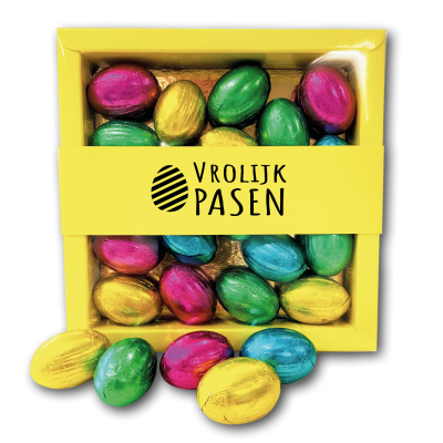 Bild des Werbegeschenks:210 gram paaseitjes in doos gesloten met gepersonaliseerde banderol