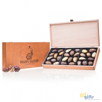 Bild des Werbegeschenks:Egg Prestige - Pasen - Chocolade paaseitjes Chocolade paaseitjes in een houten kistje