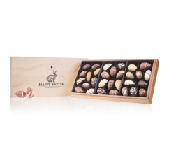 Premiere Maxi - Easter - Chocolade paaseitjes Chocolade paaseitjes in houten kistje bedrucken