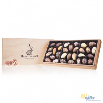 Bild des Werbegeschenks:Premiere Maxi - Easter - Chocolade paaseitjes Chocolade paaseitjes in houten kistje