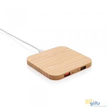 Bild des Werbegeschenks:5W-Wireless-Charger aus Bambus mit USB