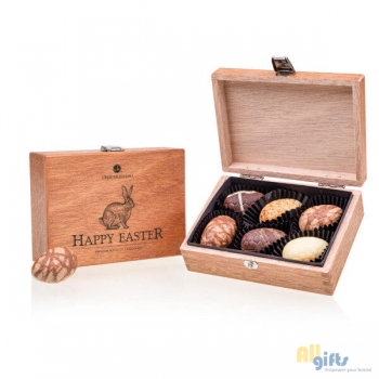 Bild des Werbegeschenks:Chococase Mini - Pasen - Chocolade paaseitjes Chocolade paaseitjes in een houten kist