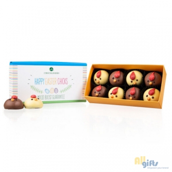 Bild des Werbegeschenks:8 Happy Easter Chicks - Pralines Chocolade paaspralines
