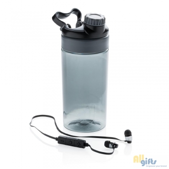 Bild des Werbegeschenks:Auslaufsichere Flasche mit kabellosem Kopfhörer