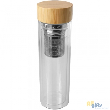 Bild des Werbegeschenks:Bailey 400 ml Flasche aus Borosilikatglas mit Infuser und Bambusdeckel