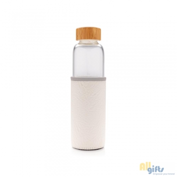 Bild des Werbegeschenks:Borosilikat-Glasflasche mit struktriertem PU-Sleeve