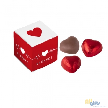 Bild des Werbegeschenks:Box mit 3 Schokoladenherzen