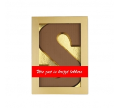 Chocoladeletter met bedrukte banderol bedrucken