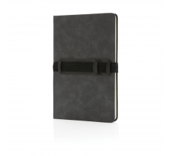 Deluxe Hardcover PU Notizbuch mit Handy- und Stiftehalter bedrucken