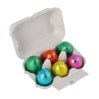Bild des Werbegeschenks:Eierdoosje 9,5 x 7 x 4 cm, gevuld met 6 paaseitjes