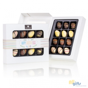 Bild des Werbegeschenks:12 chocolade paaseitjes - Happy Easter Chocolade paaseitjes