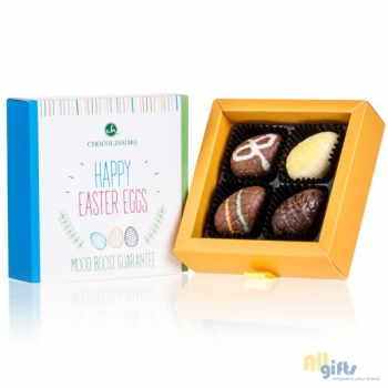Bild des Werbegeschenks:4 chocolade paaseitjes - Happy Easter Chocolade paaseitjes