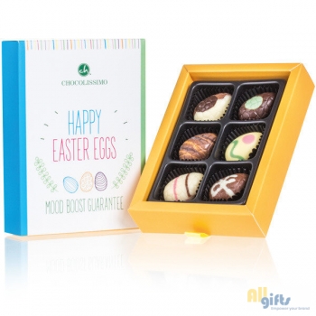 Bild des Werbegeschenks:6 chocolade paaseitjes - Happy Easter Chocolade paaseitjes