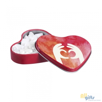 Bild des Werbegeschenks:Herzförmige Dose Pfefferminzherzen