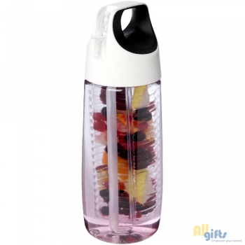 Bild des Werbegeschenks:HydroFruit 700 ml drinkfles van gerecycled plastic met klapdeksel en infuser