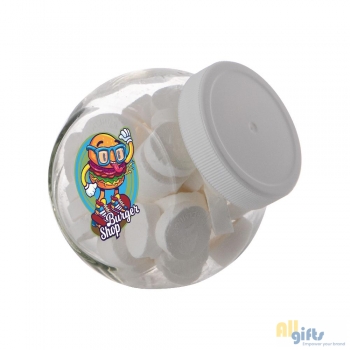 Bild des Werbegeschenks:Kleines Glas 0,4 Liter gefüllt mit Süßigkeiten