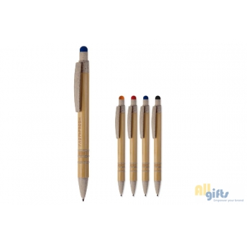 Bild des Werbegeschenks:Kugelschreiber Bambus mit Touchpen und Weizenstroh Elementen
