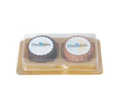 Logobonbon van puur/melk chocolade met hazelnoot praline, rechthoekig of rond, met wi bedrucken