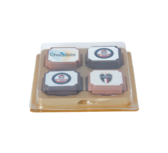 Logobonbon van puur/melk chocolade met hazelnoot praline, rechthoekig of rond, met wi bedrucken