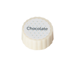 Logobonbon van witte chocolade met hazelnoot praline, rechthoekig of rond, opdruk tot bedrucken