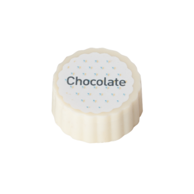 Bild des Werbegeschenks:Logobonbon van witte chocolade met hazelnoot praline, rechthoekig of rond, opdruk tot