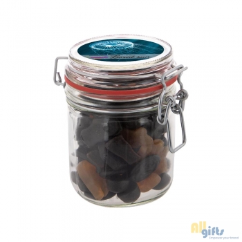 Bild des Werbegeschenks:Maxi Weckglas 0,4 Liter, mit Süßigkeiten