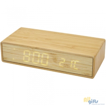 Bild des Werbegeschenks:Minata kabelloses Bambus-Ladegerät mit Uhr