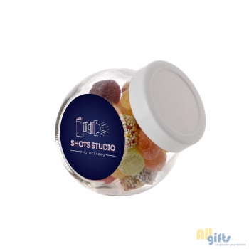 Bild des Werbegeschenks:Mini Glas 0,2 Liter gefüllt mit Süßigkeiten