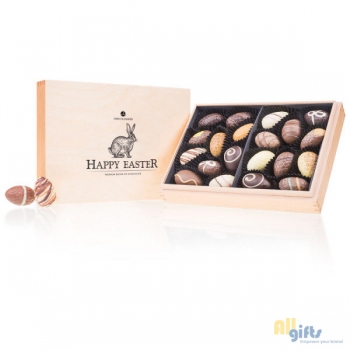 Bild des Werbegeschenks:Premiere Midi - Pasen - Chocolade paaseitjes Chocolade paaseitjes in een houten kistj