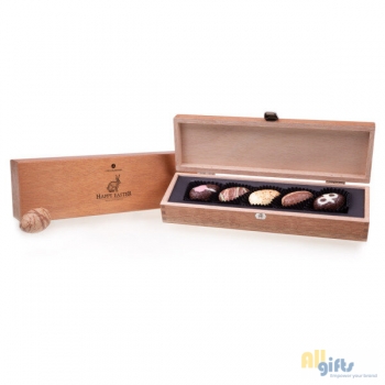 Bild des Werbegeschenks:ChocoCase - Pasen - Chocolade paaseitjes Chocolade paaseitjes in een houten kistje
