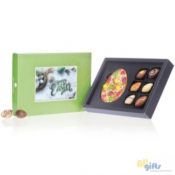 Bild des Werbegeschenks:Pasen ChocoPostcard - Midi - Chocolade paaseitjes Paaseitjes en chocolade met wenskaa