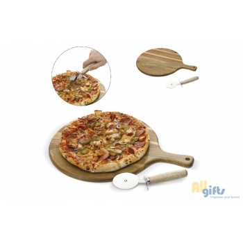 Bild des Werbegeschenks:Pizza Schneidebrett mit Rollmesser