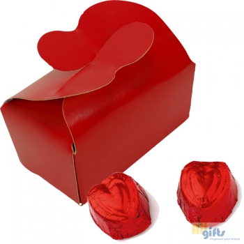 Bild des Werbegeschenks:Rood bonbondoosje met 2 hartjesbonbons