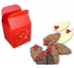 Rood Kersttasje 150 gr. Kerstchocolaatjes bedrucken