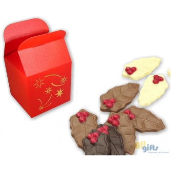 Bild des Werbegeschenks:Rood Kersttasje 150 gr. Kerstchocolaatjes