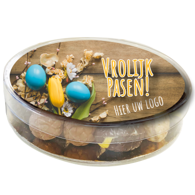 Bild des Werbegeschenks:Ronde Geschenkdoos met 280 gram praliné bonboneitjes