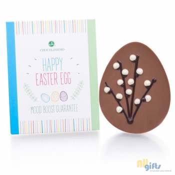 Bild des Werbegeschenks:Happy Easter Egg met wilgentakjes - Chocolade Chocolade paasfiguurtje