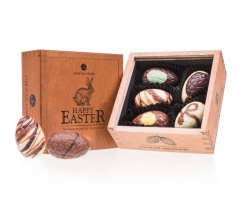 Egg Elegance Mini - Pasen - Chocolade paaseitjes Houten kistje met gevulde chocolade  bedrucken