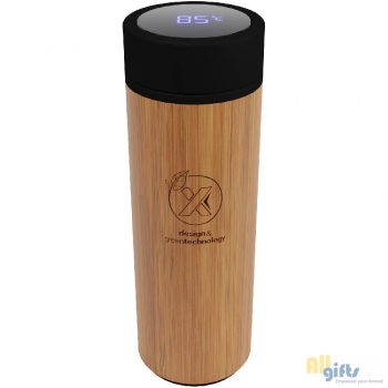 Bild des Werbegeschenks:SCX.design D11 500 ml Smart Flasche  aus Bambus mit Leuchtlogo