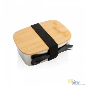 Bild des Werbegeschenks:Stainless Steel Lunchbox mit Bambus-Deckel und Göffel