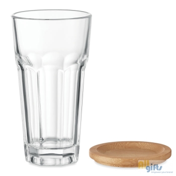 Bild des Werbegeschenks:Trinkglas mit Bambusdeckel