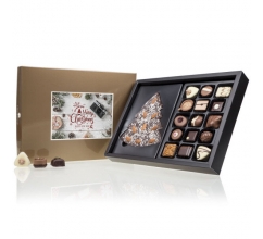 Xmas ChocoPostcard - Maxi - Gold - Pralines Chocolade kerstgeschenk met postkaart bedrucken