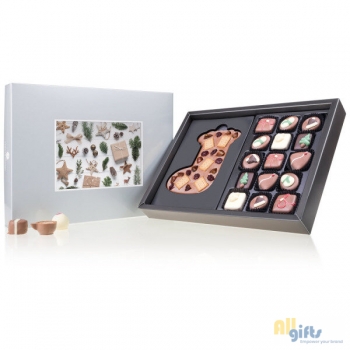 Bild des Werbegeschenks:Xmas ChocoPostcard Maxi Silver - Pralines Chocolade kerstgeschenk met pralines