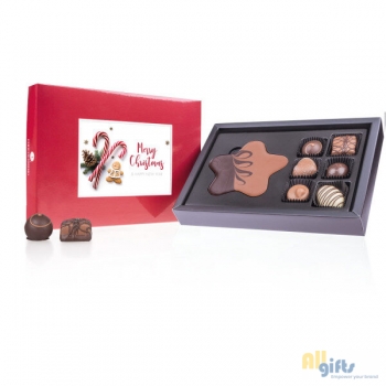 Bild des Werbegeschenks:Xmas ChocoPostcard Midi - Rood - Pralines en chocolade Kerstchocolade met een postkaa