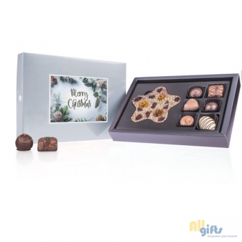 Bild des Werbegeschenks:Xmas ChocoPostcard - Midi - Silver - Pralines Chocolade kerstgeschenk met postkaart